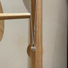 Women's Double-Layer Chain Heart-Shape Lock Necklace S925 Sterling Silver