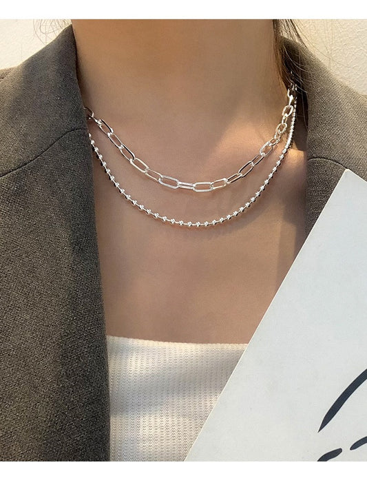 Women's Double-Layer Chain Heart-Shape Lock Necklace S925 Sterling Silver