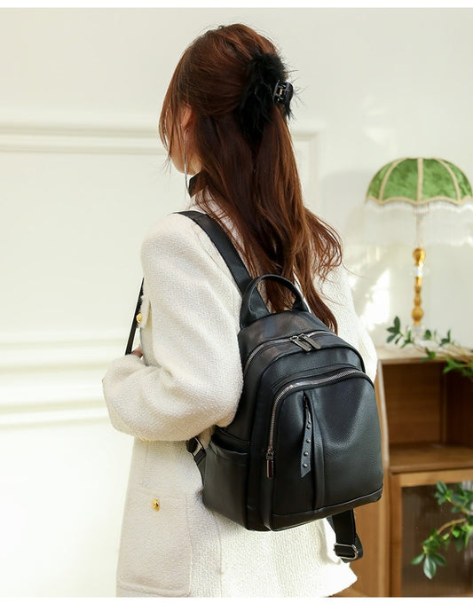 Light Luxury High-grade Backpack Women's Backpack PU Soft Leather Fashion Simple Waterproof Large Capacity Travel Bag