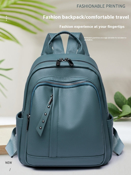 Light Luxury High-grade Backpack Women's Backpack PU Soft Leather Fashion Simple Waterproof Large Capacity Travel Bag